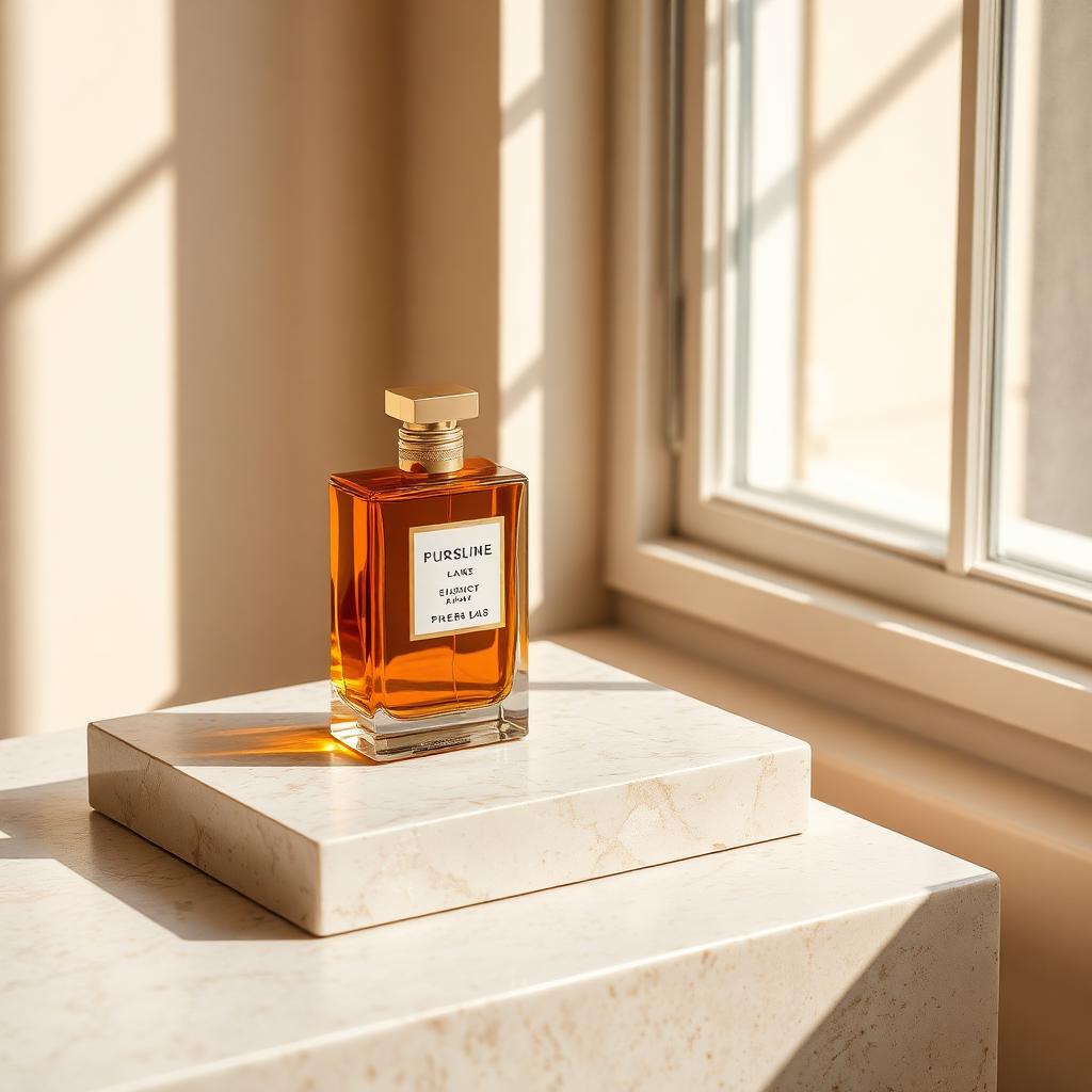 Amber perfume on travertine